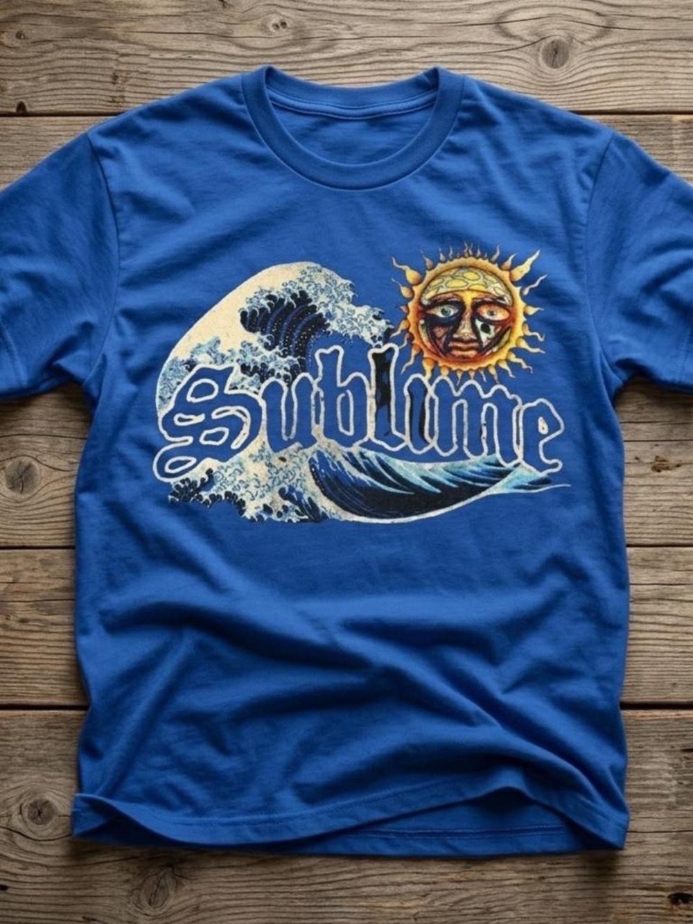 Gildan Blue Sublime Wave & Sun Graphic Tee